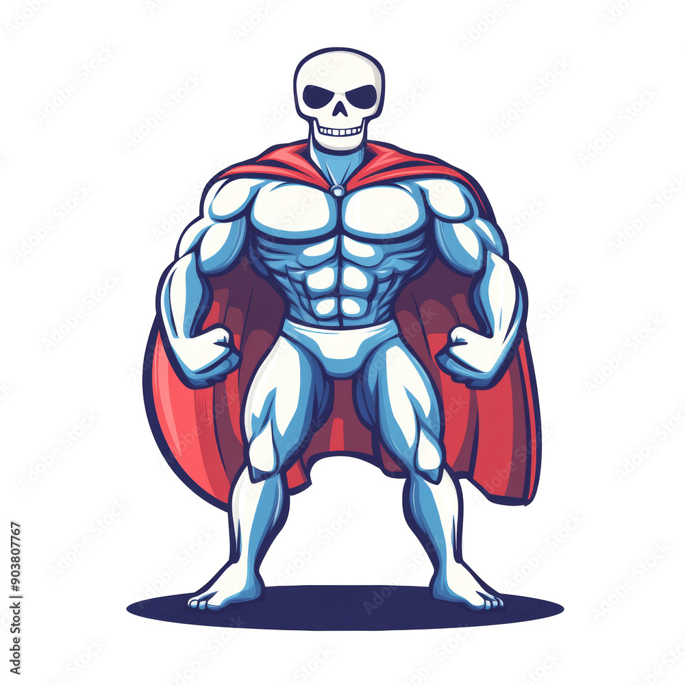 Cartoon illustration of a muscular skeleton superhero. Cartoon illustration of a muscular skeleton superhero.