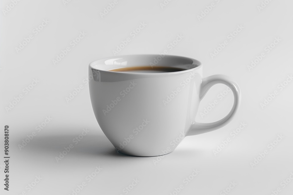 Crisp white coffee cup isolated on a pure white background, perfect for minimalist design presentations. Crisp white coffee cup isolated on a pure white background, perfect for minimalist design presentations.