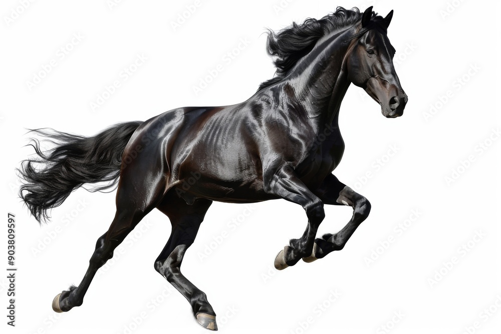 Black horse in rearing pose, standing up on hind legs isolated on white background Black horse in rearing pose, standing up on hind legs isolated on white background