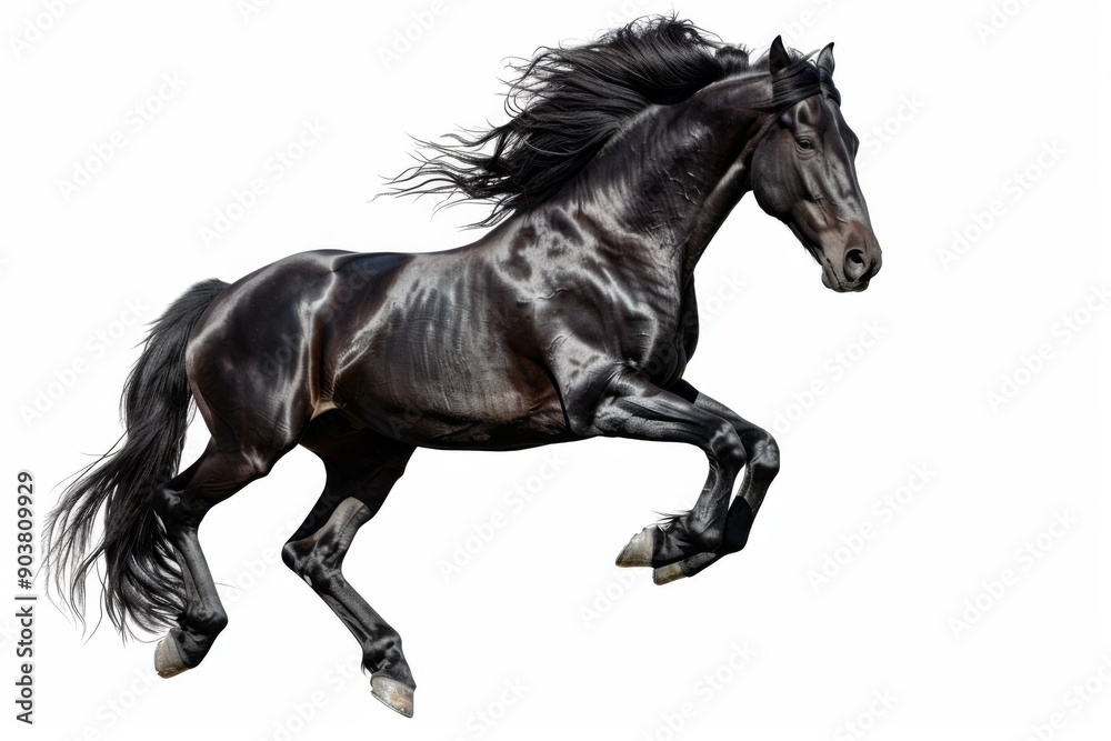 Black horse in rearing pose, standing up on hind legs isolated on white background Black horse in rearing pose, standing up on hind legs isolated on white background