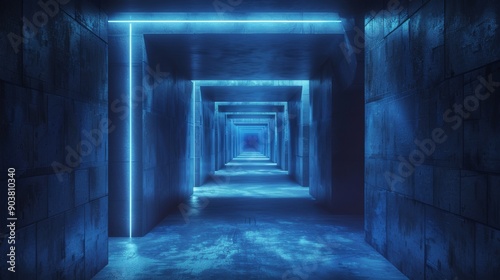 Wallpaper Mural A long blue tunnel with a blue light in the middle Torontodigital.ca