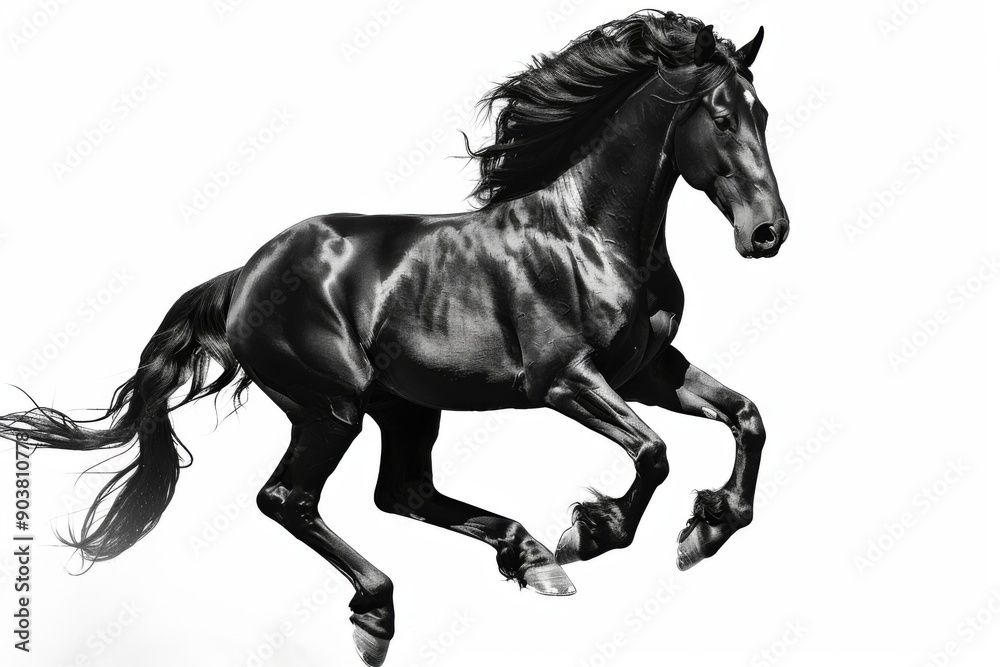 Black horse in rearing pose, standing up on hind legs isolated on white background Black horse in rearing pose, standing up on hind legs isolated on white background
