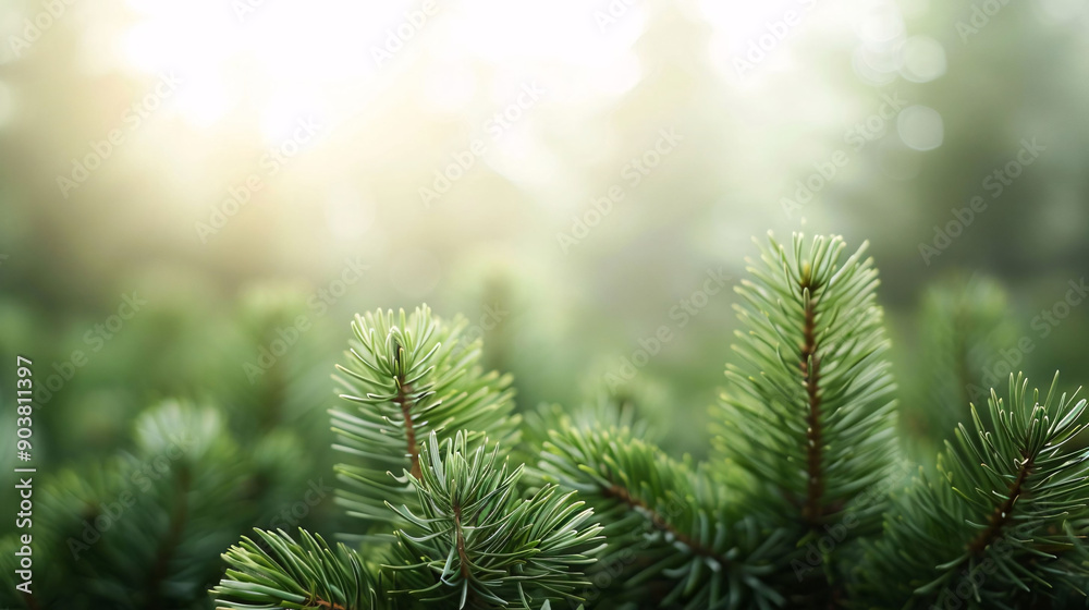 Close-up of Pine Branches with Sunlight