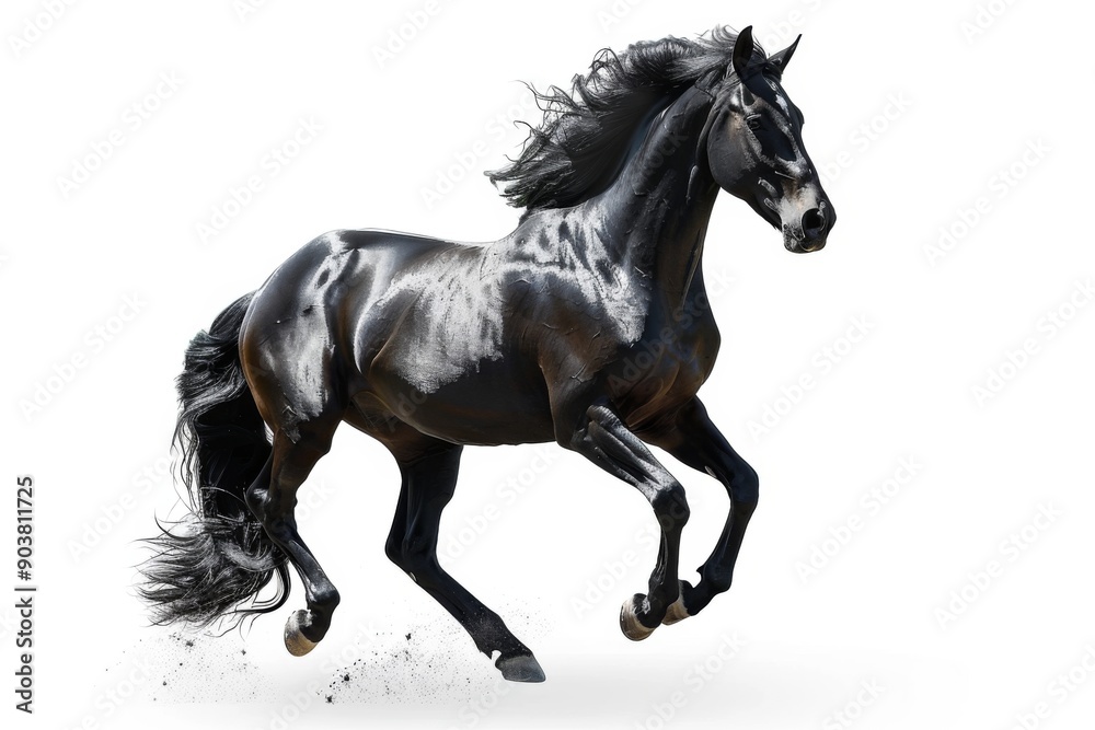 Black horse in rearing pose, standing up on hind legs isolated on white background Black horse in rearing pose, standing up on hind legs isolated on white background