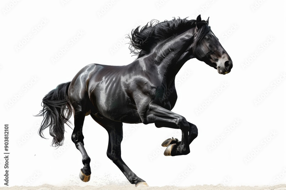 Black horse in rearing pose, standing up on hind legs isolated on white background Black horse in rearing pose, standing up on hind legs isolated on white background