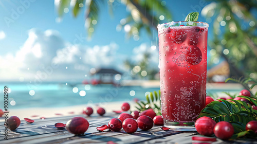 Cranberry Juice on Beachside Table
