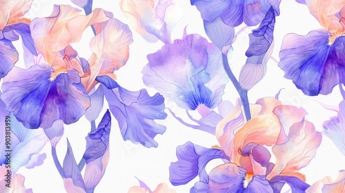 watercolor blue irises flowers over white background
