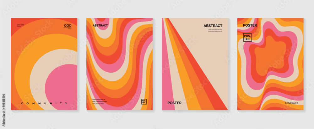 Collection of 70s poster background vector. Set of retro wall decoration, groovy, trippy, colorful line. Vintage hippie wall art for interior, decorative, banner, cover, card. Collection of 70s poster background vector. Set of retro wall decoration, groovy, trippy, colorful line. Vintage hippie wall art for interior, decorative, banner, cover, card.