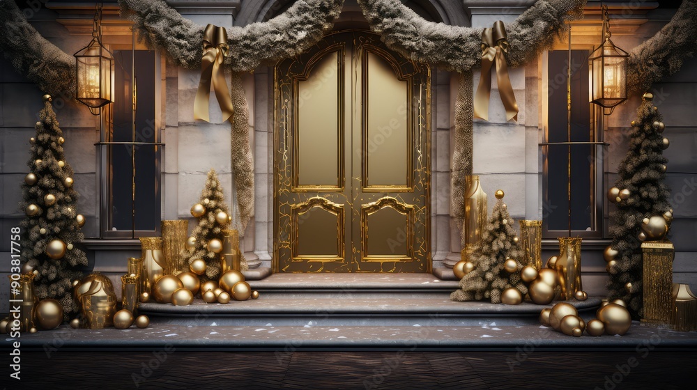 Fototapeta premium bows christmas border gold