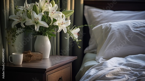 bedside flowers in house photo