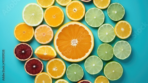 Artistic arrangement of sliced citrus fruits creating a radial pattern