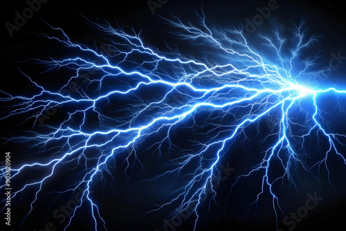 Wallpaper Mural Blue Lightning Strike on Black Background. Vibrant Electric Bolt. Torontodigital.ca