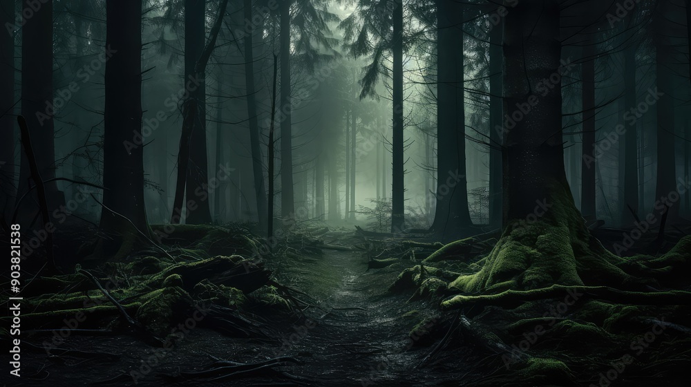Fototapeta premium isolation dark foggy forest