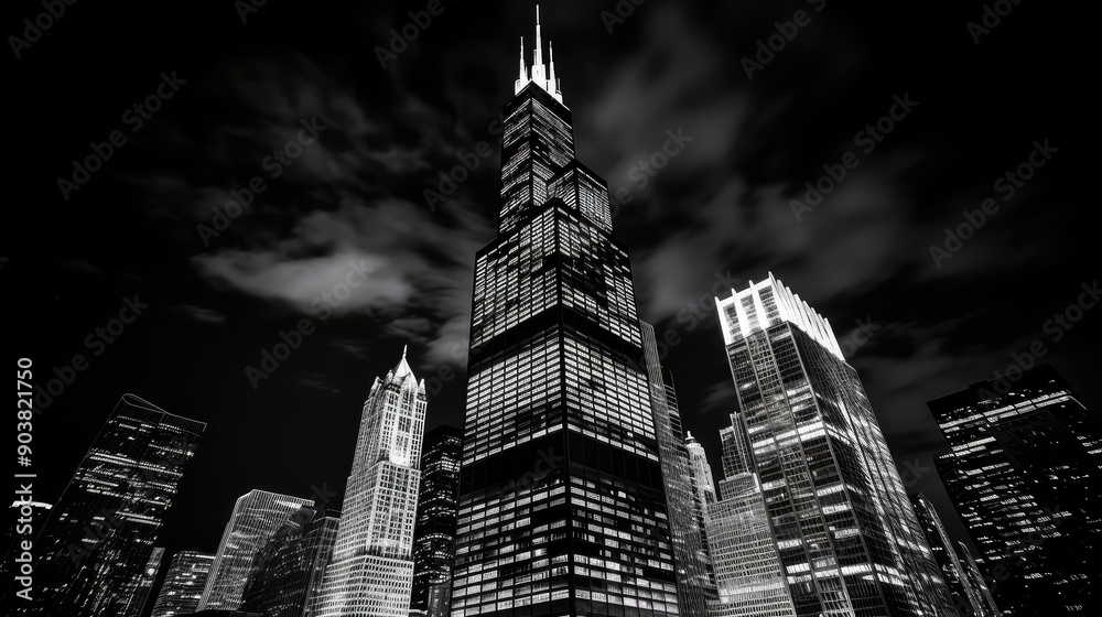 Obraz premium tower chicago skyline black and white