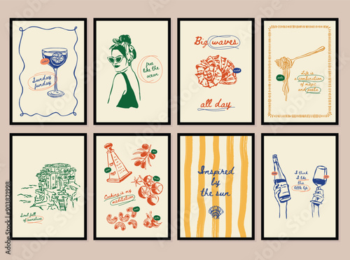 Minimalist hand drawn travel vector illustration collection. Art for postcards, branding, logo design, background.	
