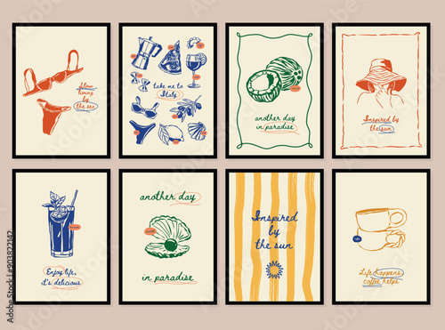 Minimalist hand drawn travel vector illustration collection. Art for postcards, branding, logo design, background.	
