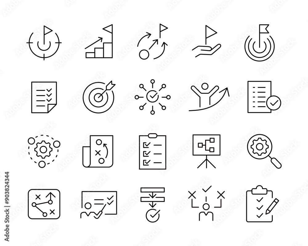 Fototapeta premium Action Plan Icons - Vector Line. Editable Stroke.