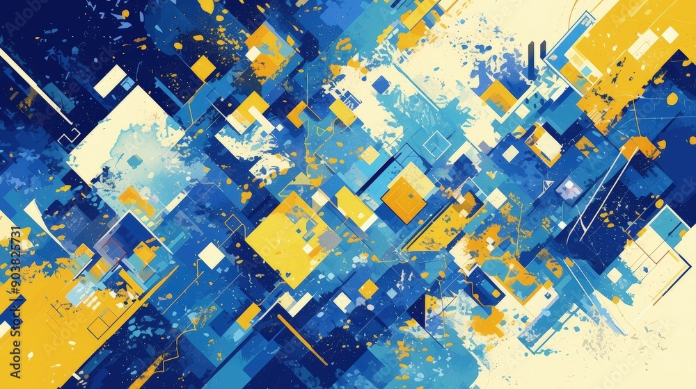 Fototapeta premium Abstract Geometric Design in Blue, Yellow, and White