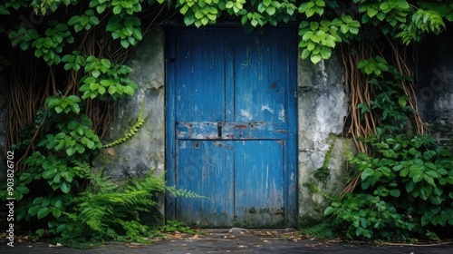 weathered rustic blue wood © PikePicture