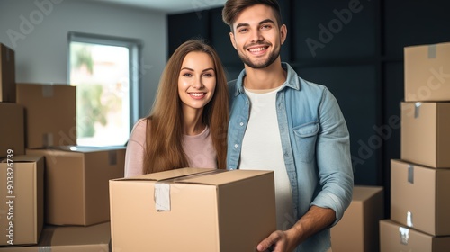 excited holding moving boxes © PikePicture
