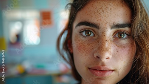 A close-up portrait of a young Albanian female teacher photo