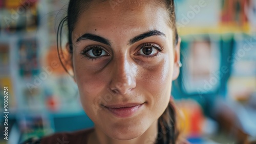 A close-up portrait of a yo...