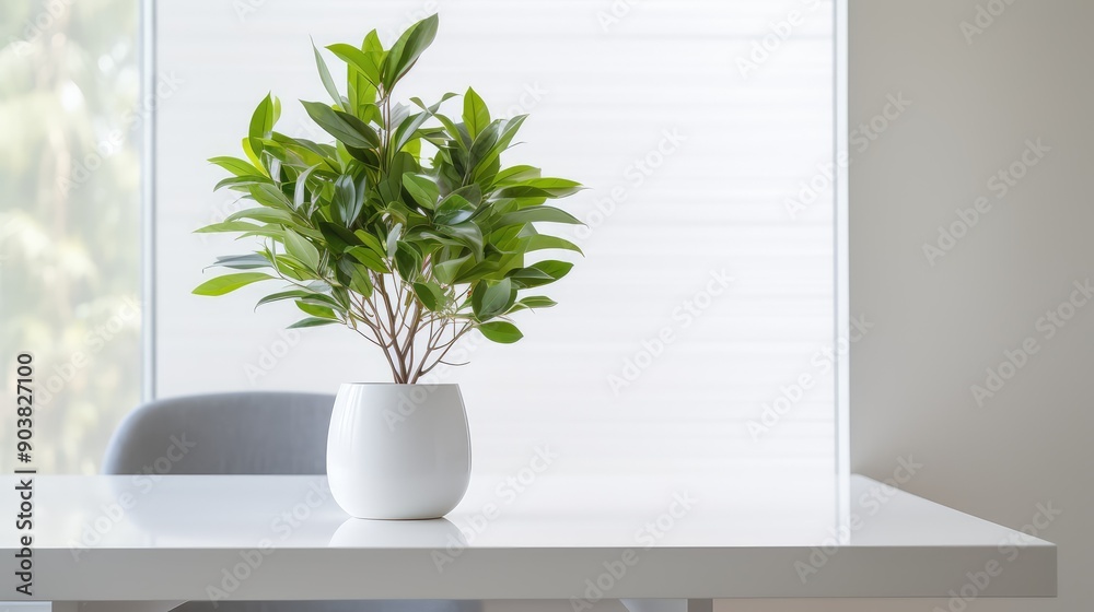 leafy white table with plant