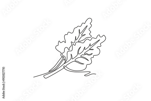Single continuous line drawing whole healthy organic raw swiss chard for farming logo identity. Fresh green leafy concept for vegetable icon. Dynamic one line draw graphic design vector illustration