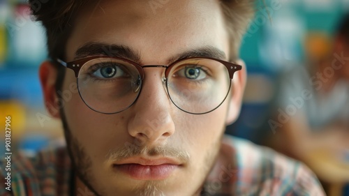 A close-up portrait of a yo...