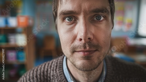 A close-up portrait of a yo...