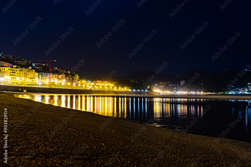 La Concha Night Beach, Basque Country, Spain La Concha Night Beach, Basque Country, Spain
