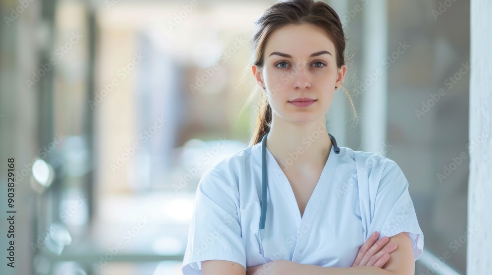 Woman Nurse Professional. Doctor in White with Green Background Portrait Woman Nurse Professional. Doctor in White with Green Background Portrait