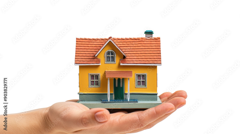 Hand holding a model house on transparent background Hand holding a model house on transparent background