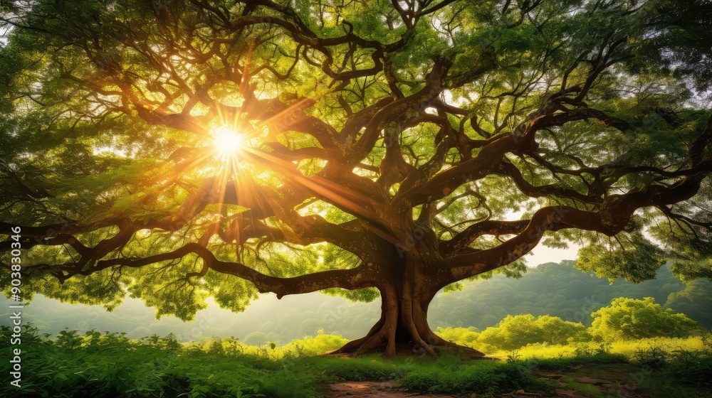 Fototapeta premium leaves tree and sun