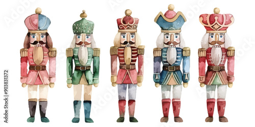 set watercolor Christmas Nutcracker on white background