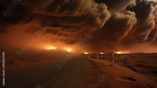 dust desert road at night photo