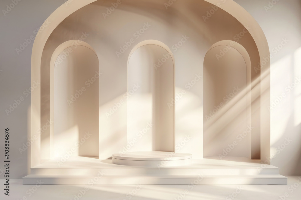 Minimalist White Platform with Arches and Sunbeams Minimalist White Platform with Arches and Sunbeams