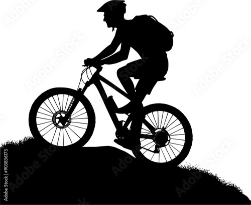 Silhouette man ride mountain bike 