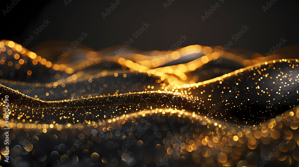 Fototapeta premium Abstract art gold color particle curve background