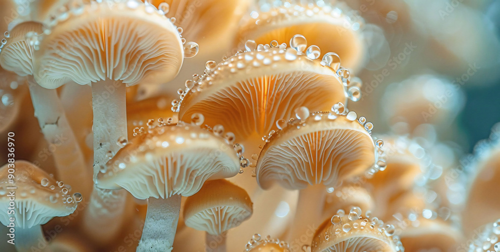 Close-up of Mushrooms with Water Droplets on Gills Close-up of Mushrooms with Water Droplets on Gills