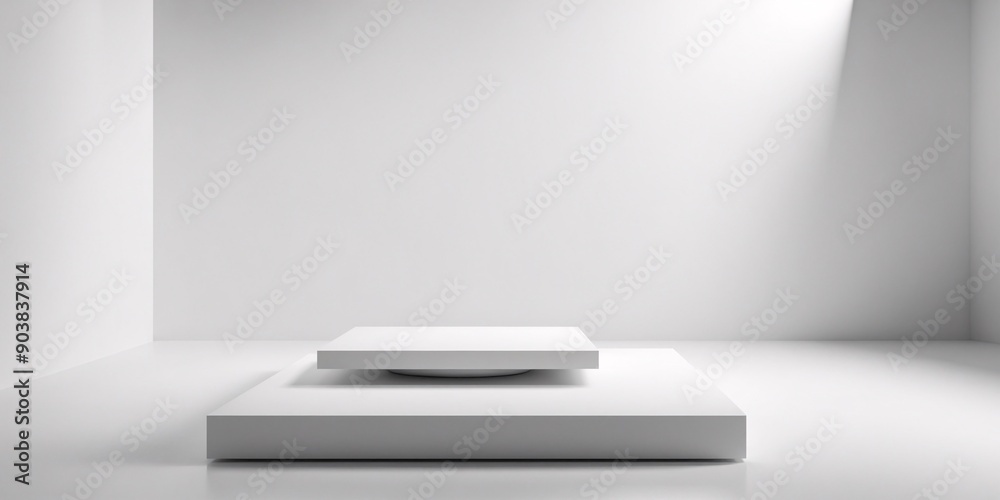 Minimalist White Platform with Subtle Lighting. Minimalist White Platform with Subtle Lighting.