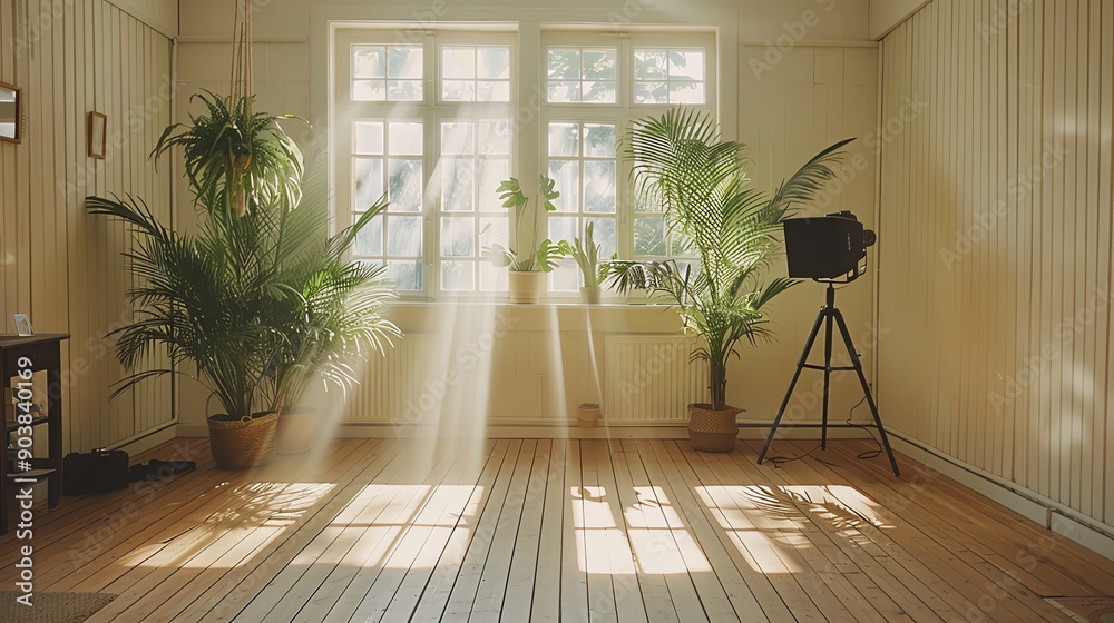 Sunbeams streaming through window in a bright room. Sunbeams streaming through window in a bright room.