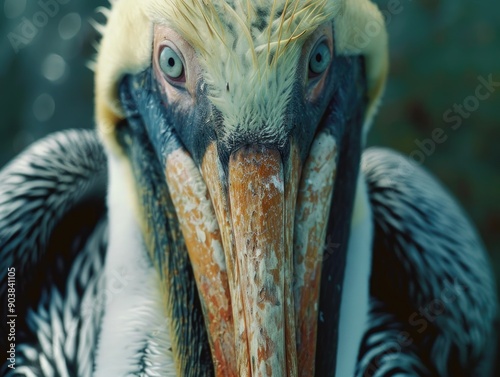 A close-up view of a bird's distinctive feature - its long beak photo