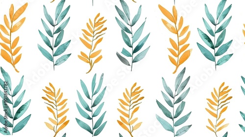 Simple blue and mustard yellow leaves pattern