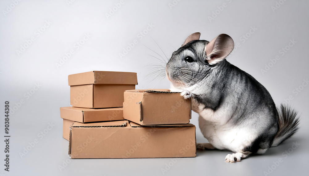 Fototapeta premium Chinchilla with Piles of Boxes