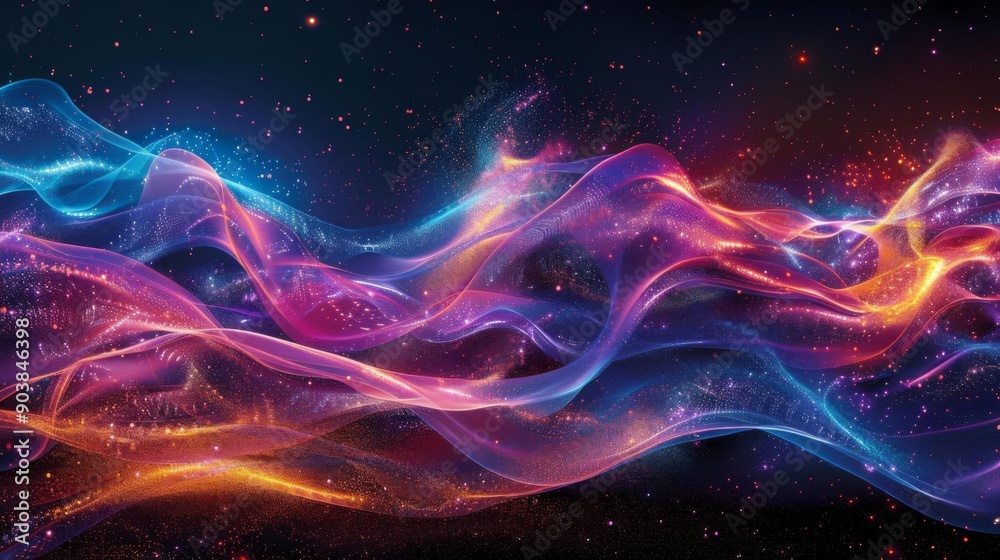 Obraz premium Abstract glowing waves with vibrant colors and particles.