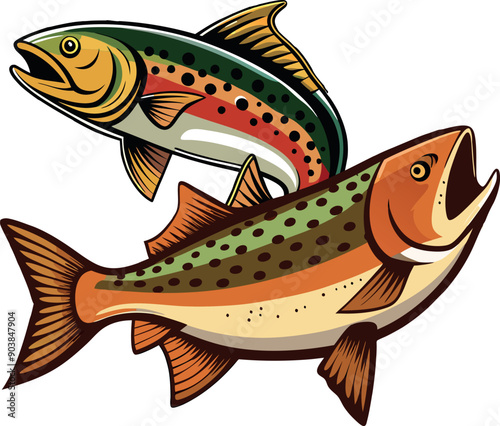 Set Salmon fish illustration  - cut out vector icon