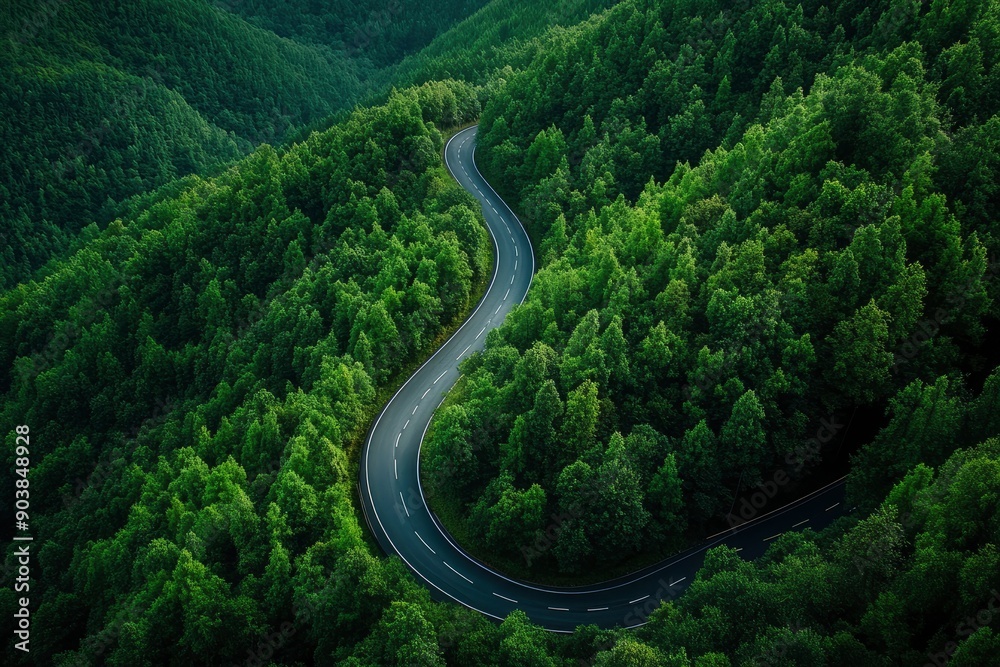 Aerial view asphalt road on green forest, Curve asphalt road on mountain green forest, Countryside road passing green forrest and mountain , ai Aerial view asphalt road on green forest, Curve asphalt road on mountain green forest, Countryside road passing green forrest and mountain , ai