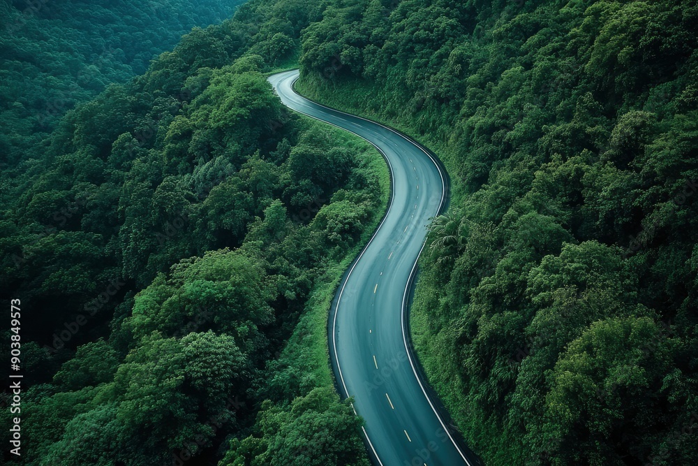 Aerial view asphalt road on green forest, Curve asphalt road on mountain green forest, Countryside road passing green forrest and mountain , ai Aerial view asphalt road on green forest, Curve asphalt road on mountain green forest, Countryside road passing green forrest and mountain , ai