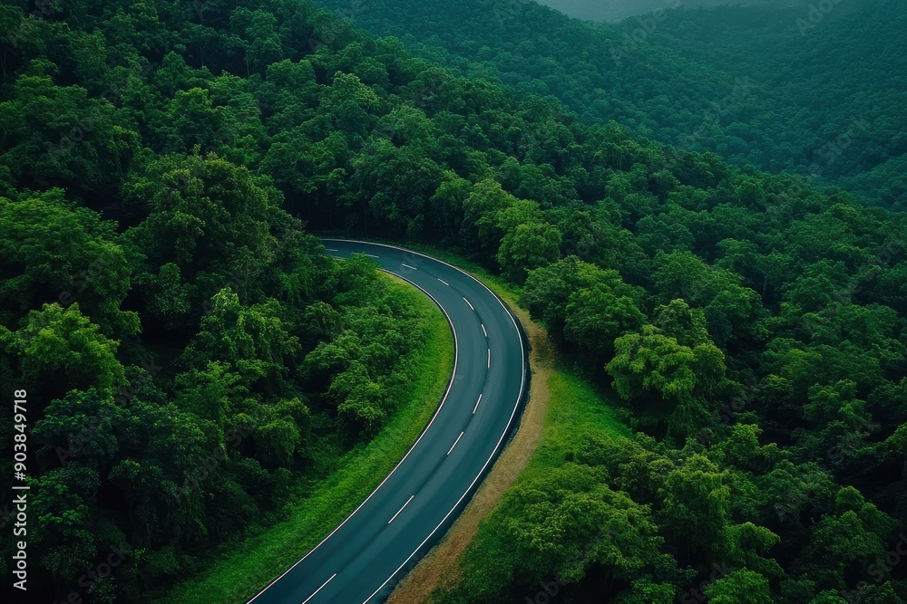Aerial view asphalt road on green forest, Curve asphalt road on mountain green forest, Countryside road passing green forrest and mountain , ai Aerial view asphalt road on green forest, Curve asphalt road on mountain green forest, Countryside road passing green forrest and mountain , ai